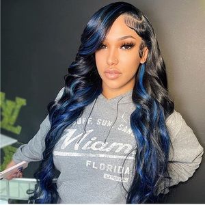 💫CASIE 22” BLUE  BLACK HIGHLIGHT LACE FRONT Wig💫 *NEW*
